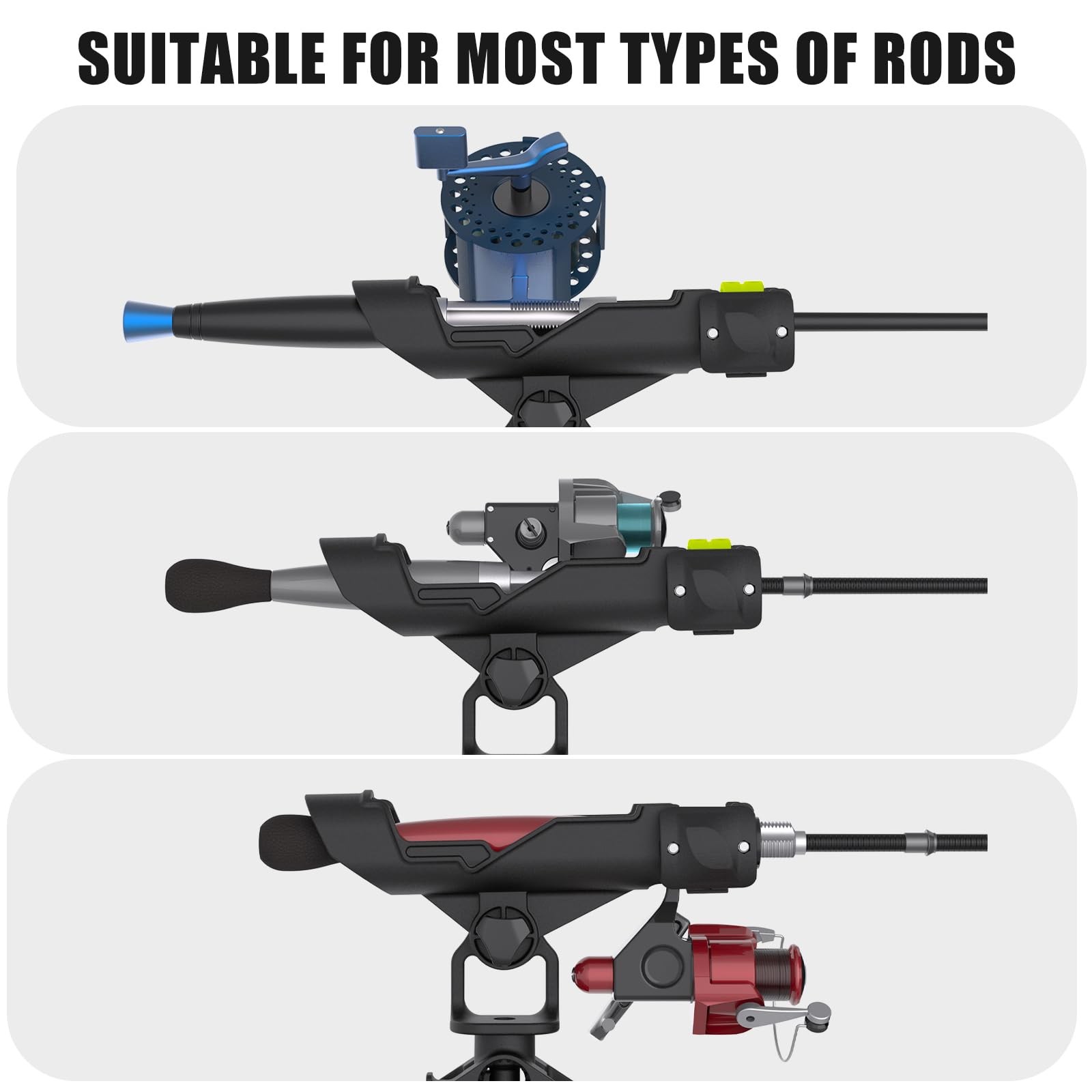 Boat Fishing Rod Holder Square Rail Mount, 360° Adjustable, Universal Fit