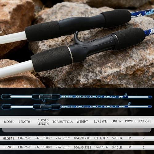 6’6″ Fiberglass Casting Rod, 2-Piece Skull Design, Durable & Sensitive with