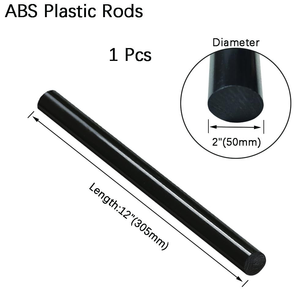 1 PCS Black ABS Plastic Rods 2×12 Inch Round Solid Bar Mechanical DIY Craft