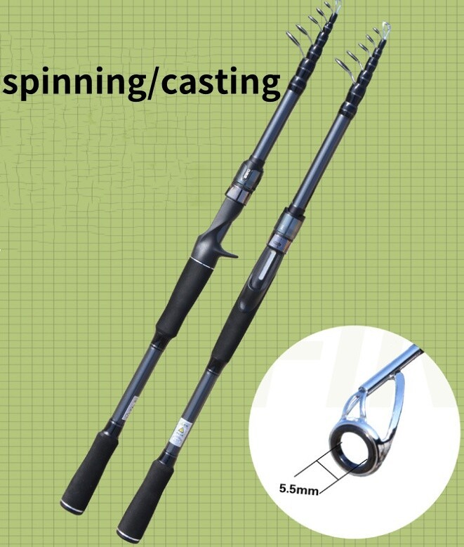 Portable Fishing Rods Telescopic Casting Rod Spinning Carbon Fiber Pole 1.8M-3M