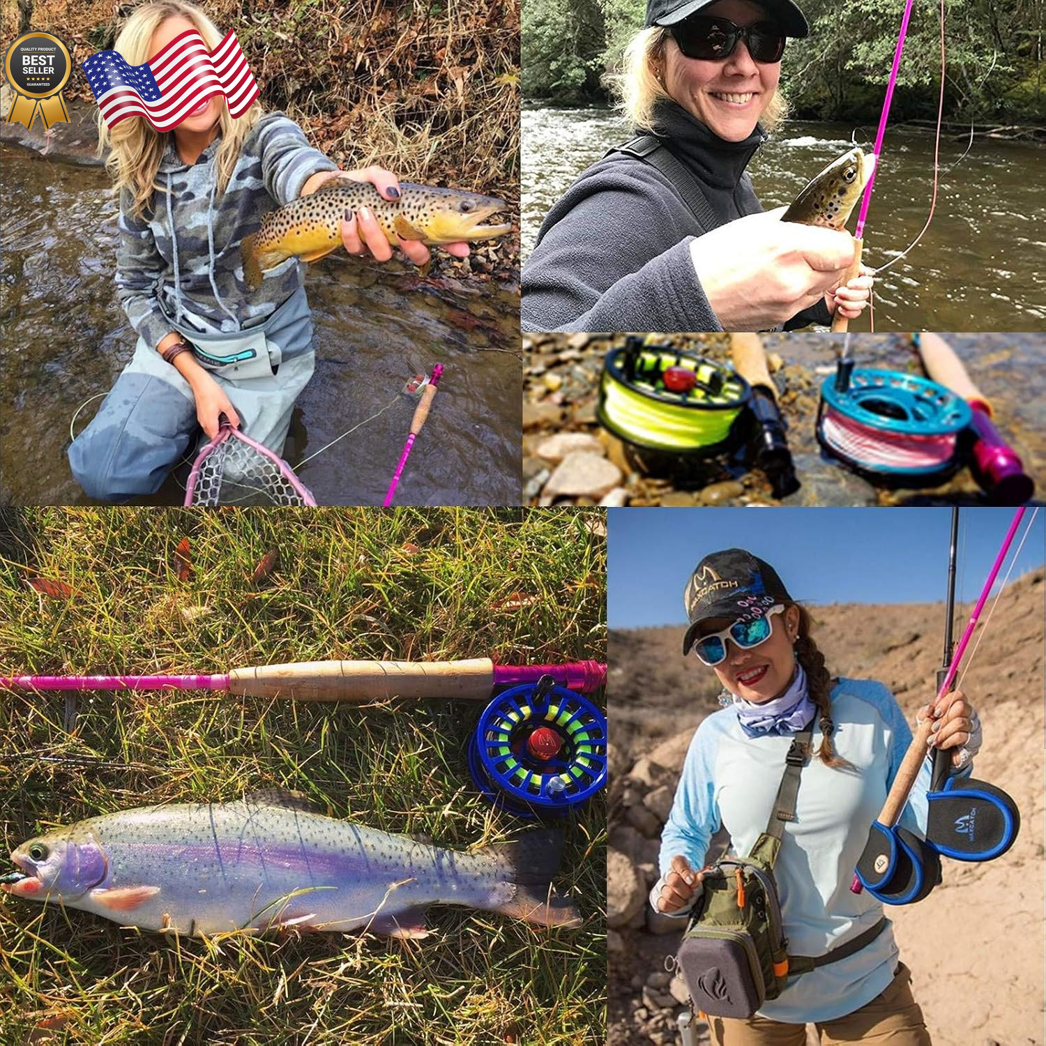 Maxcatch Women’S Elegant Pink Fly Fishing Rod: 2/5-Weight with Rod Tube
