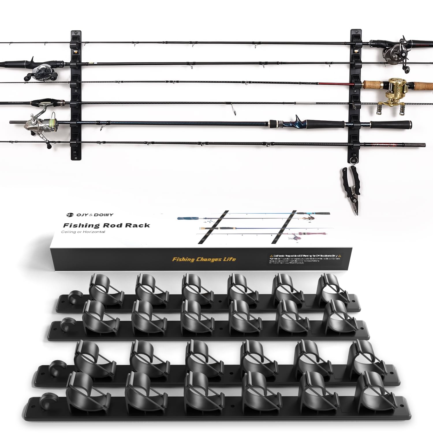 OJYDOIIIY Wall Mount Fishing Rod Medium, 2 Pack, 12 Rods