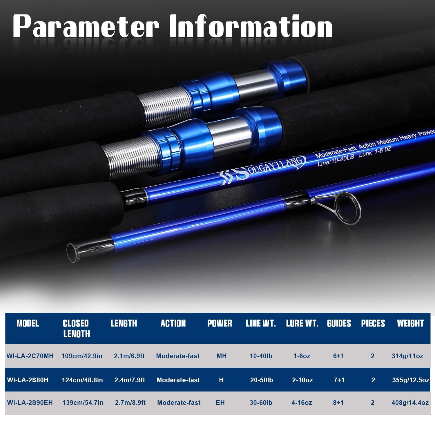 Sougayilang Catfish Fishing Rod, 2 Piece Catfishing Fishing Pole Portable Tra…