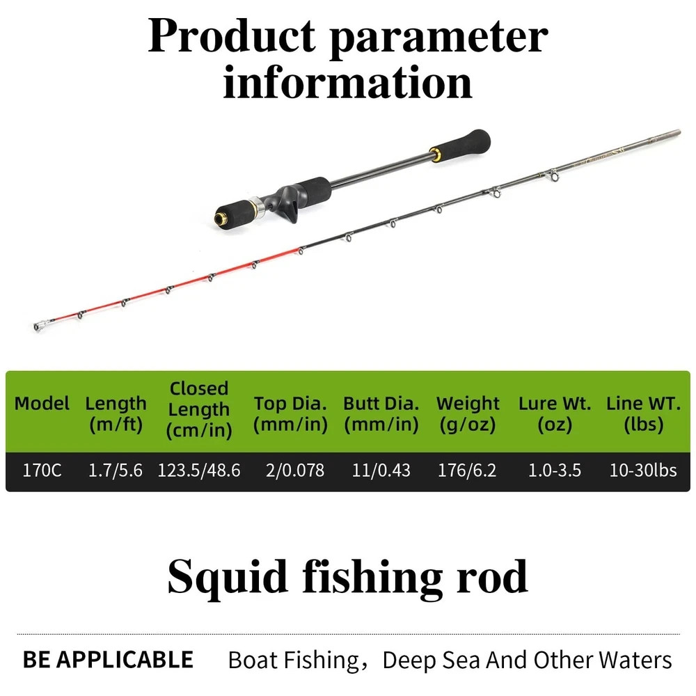 Slow Pitch Jigging Rod, 40 Ton Carbon 1.7m/5.6ft, 1.7m/5.6ft