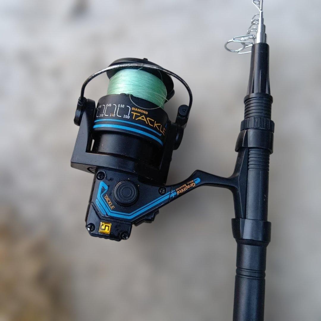 TACKLE 1.0 Fishing Rod Set of 2, Black + Green and Gold Reels, Used