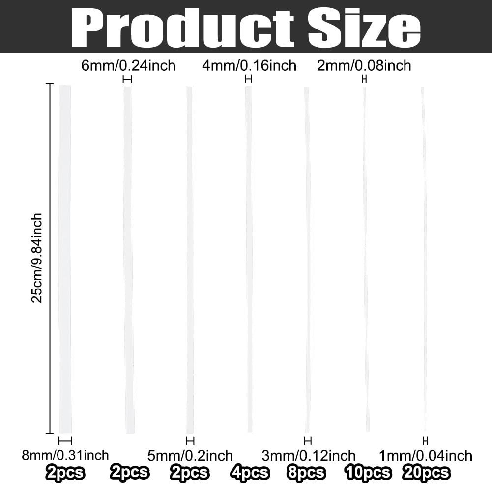 48 PCS 7 Styles Square ABS Plastic Rod Solid Bar Smooth Tube Model Material