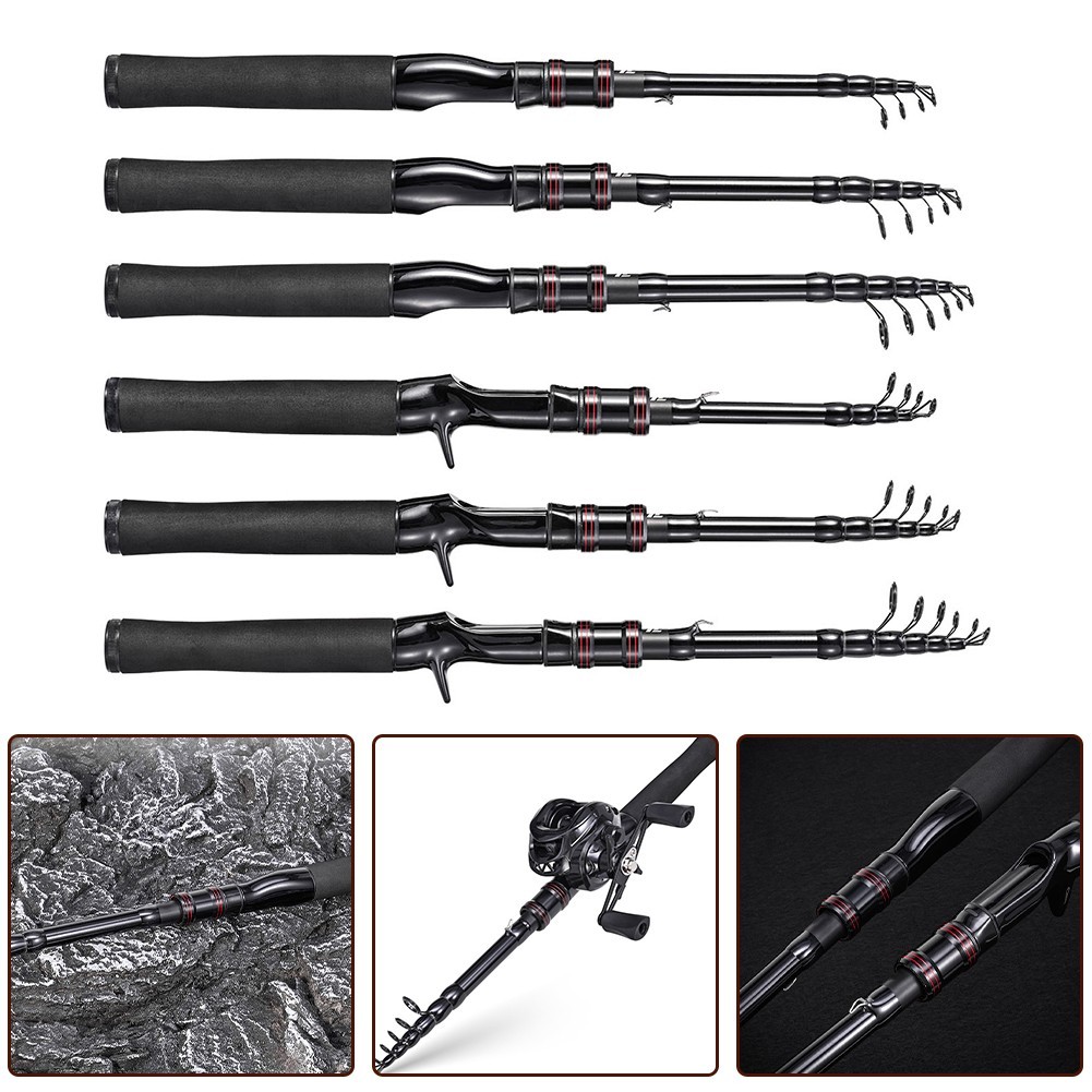 1.5/1.8/2.1M Black Telescopic Lure Rod Spinner Carbon Fiber Travel Sea ??pole