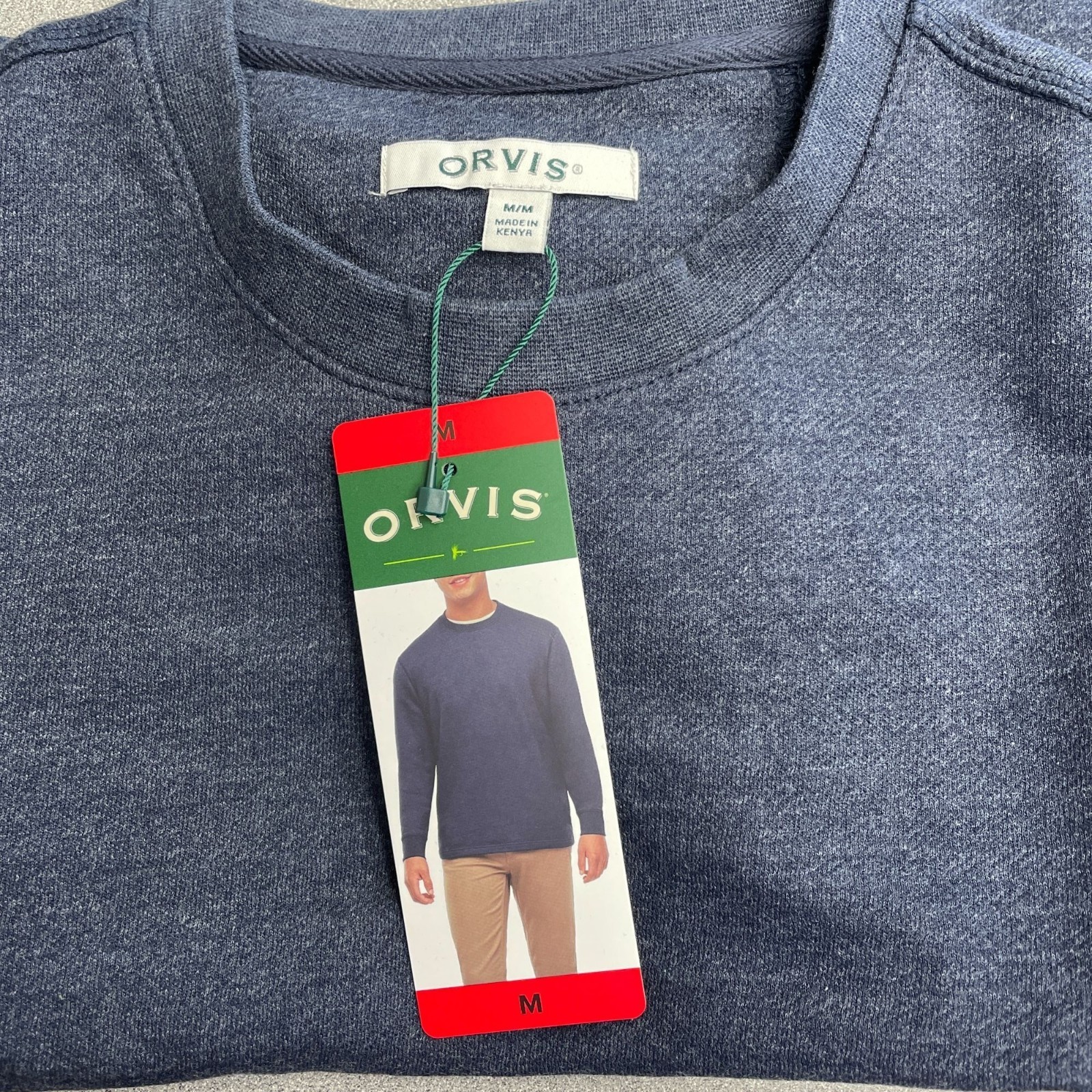 Orvis Men’s M Heathered Navy Long Sleeve Crewneck Sweatshirt Cotton Blend i1693