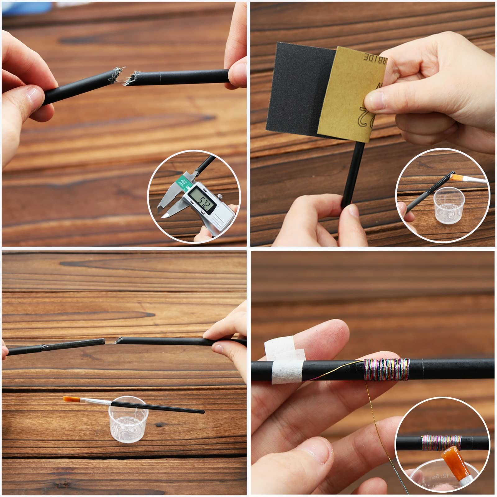 Fishing Rod Repair Kit Complete with Epoxy10pcs Carbon Fiber Stick Pole Building