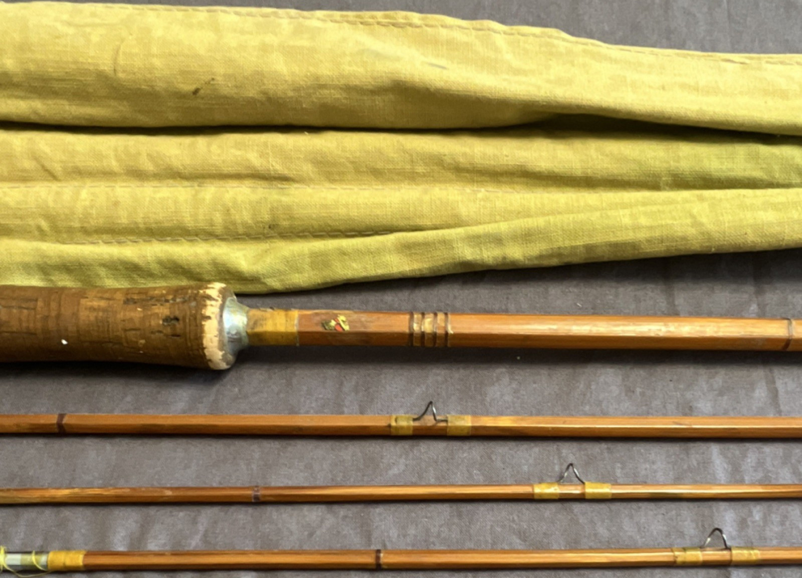 Bamboo Fly Fishing Rod 8ft 6in 4pc 6wt Cork Handle Cloth Bag Vintage