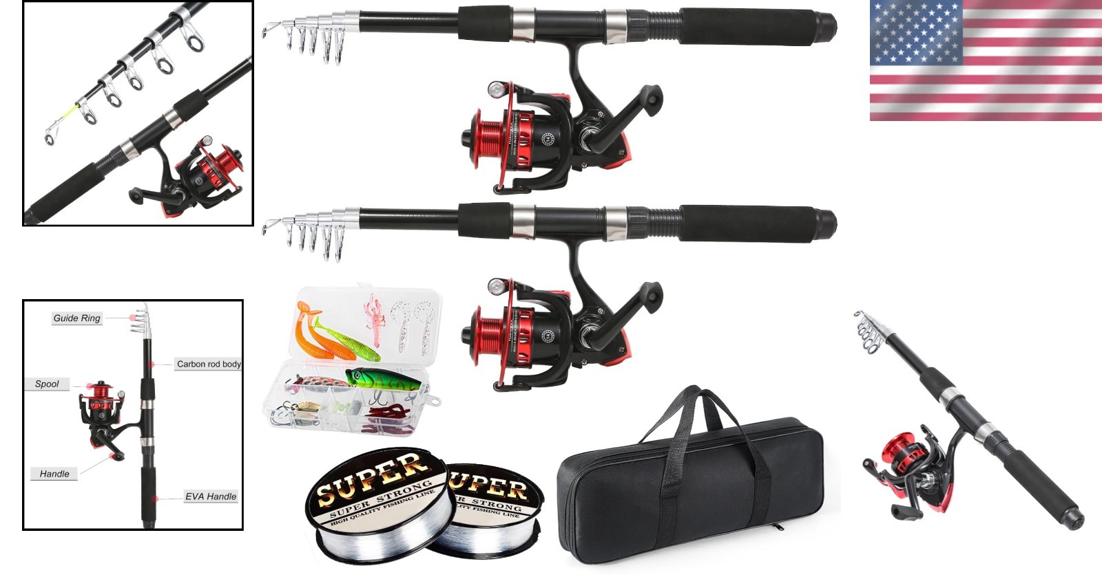 Complete 2PCS Fishing Gear Set – 6.9ft Telescoping Rods with Carrier Bag
