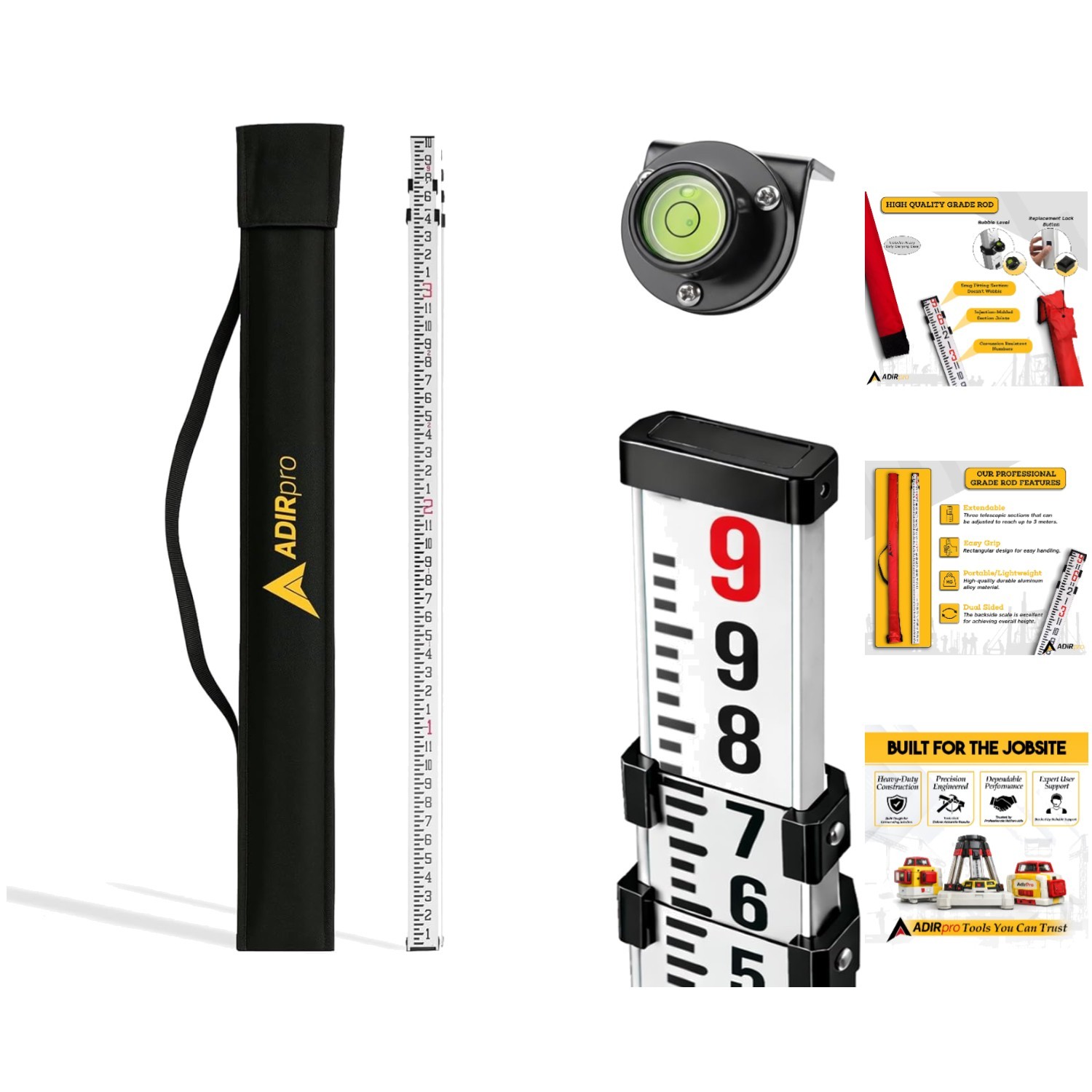 Precision Grade Rod with 8th Foot Graduations – 9 ft Lightweight Aluminum Design