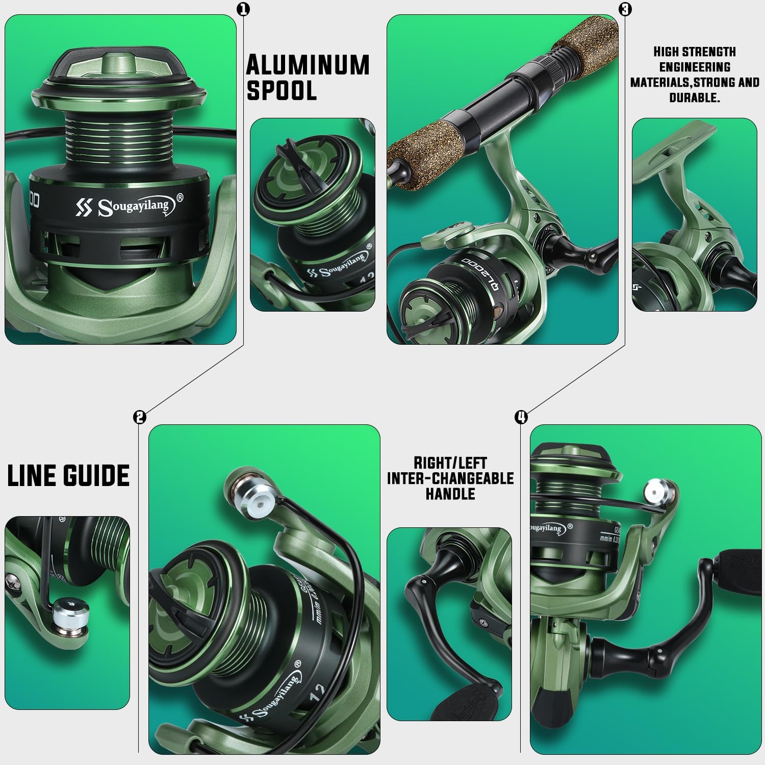 Bass Fishing Rod Combo, 30-Ton Carbon Fiber, Spinning, 5.2:1 Gear Ratio