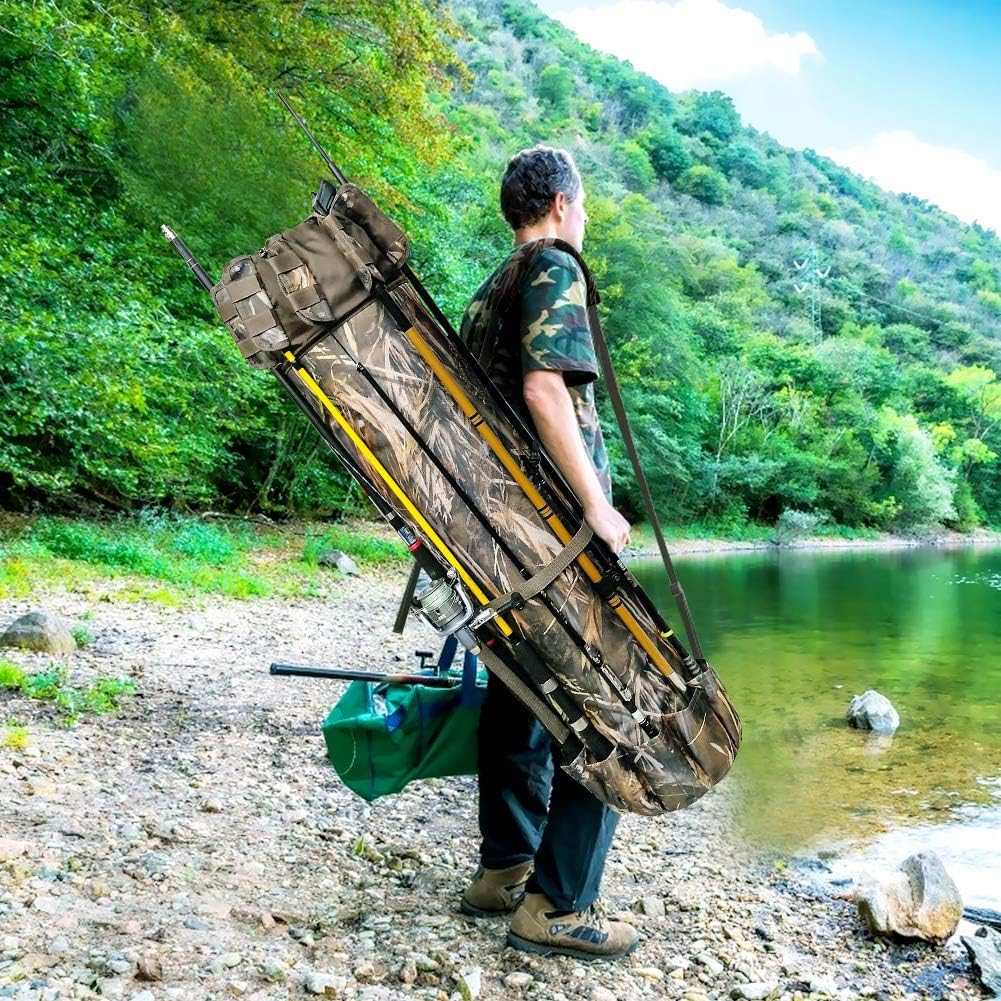 Durable Canvas Fishing Rod & Reel Organizer Bag Travel Carry Case Bag- Holds 5 P