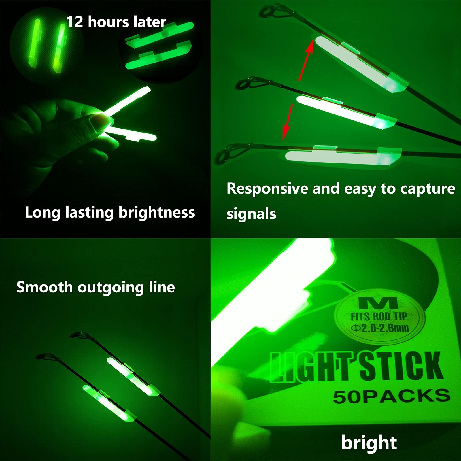 Clip On Fishing Glow Sticks Rod Tips Pole Lights Bulk 20 PCS