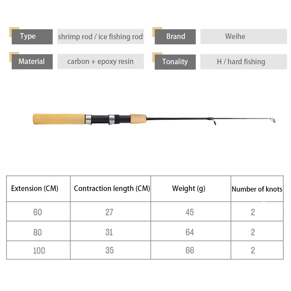60 80 100CM Mini Telescopic Ice Fishing Rod Portable Fishing Pole Winter Tackle
