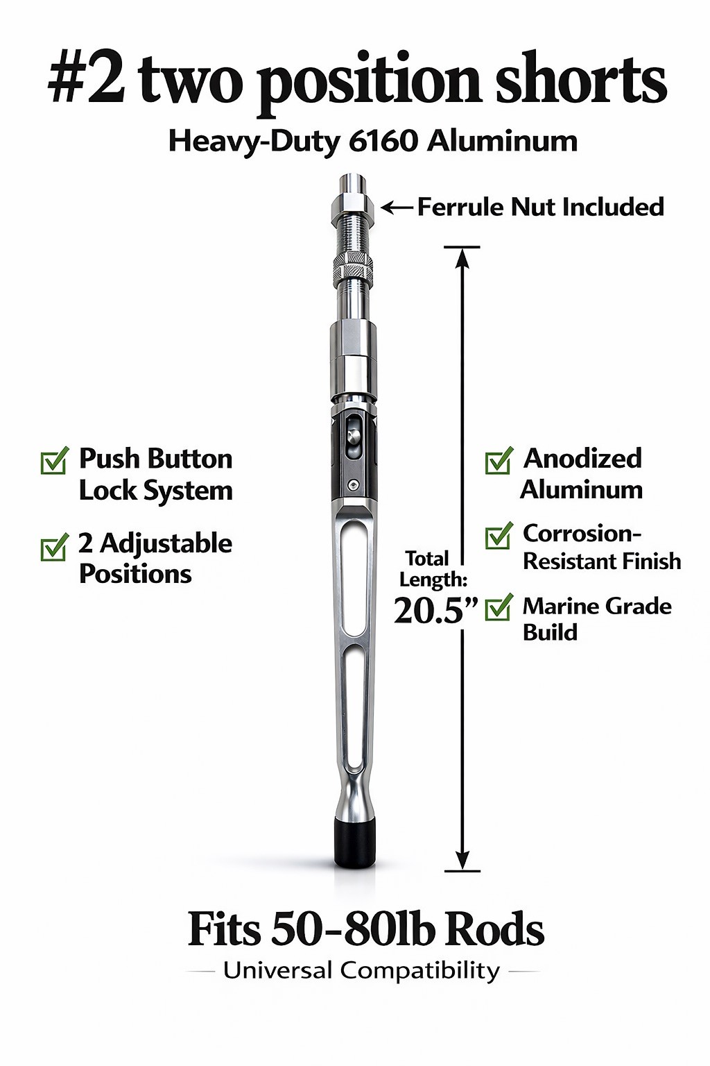 Adjustable Rod Butt-#2 Silver With Ferrule Nut ((2 Position))