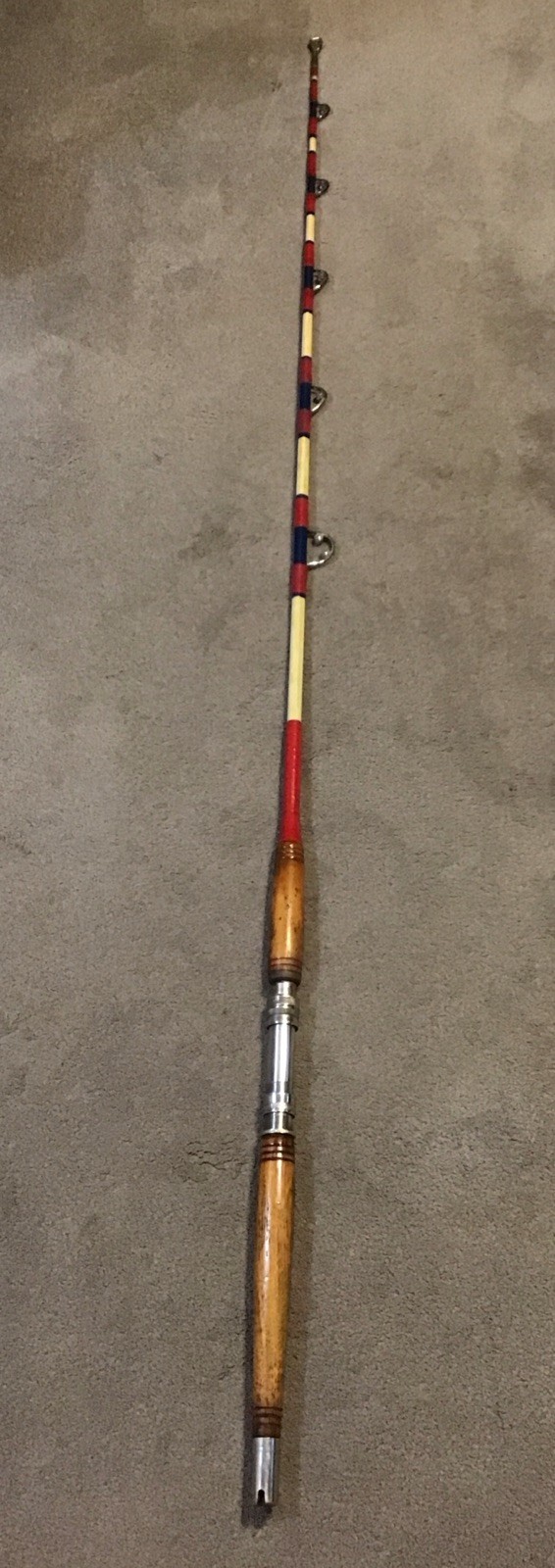 Vintage Hexagon Wood Butt 6’ 6” Aftco Roller Guide 50lb Trolling Rod R75