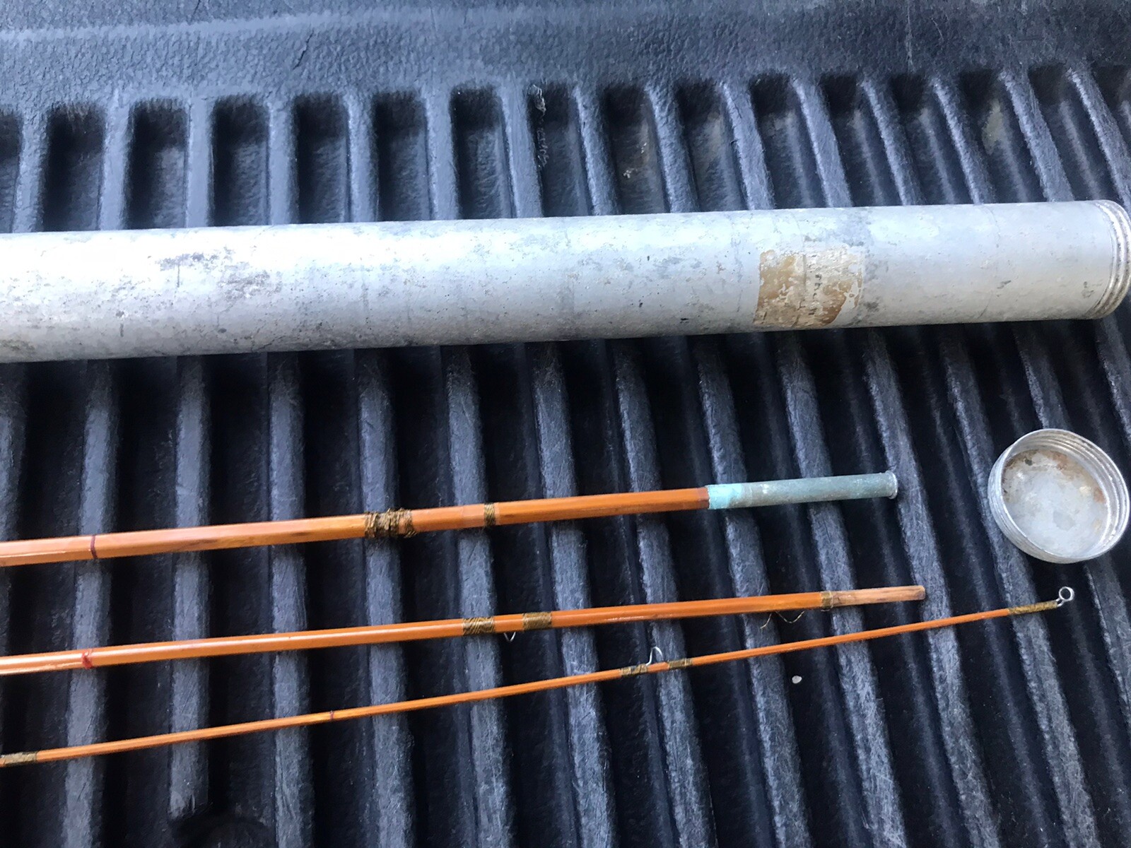 NKK 3pc Made in Japan Bamboo Fly Fishing Rod With Metal Vtg Tube Case