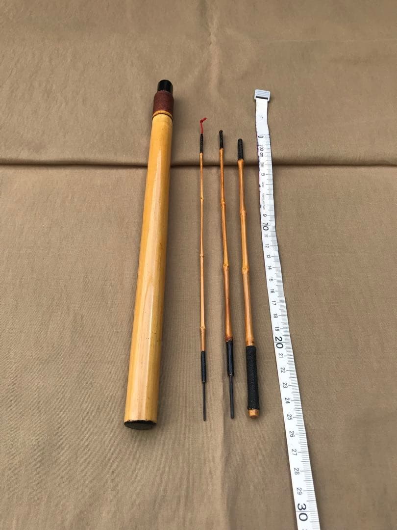 Japanese bamboo tanago rod 3-spun with case, cashew lacquer, 70cm unused