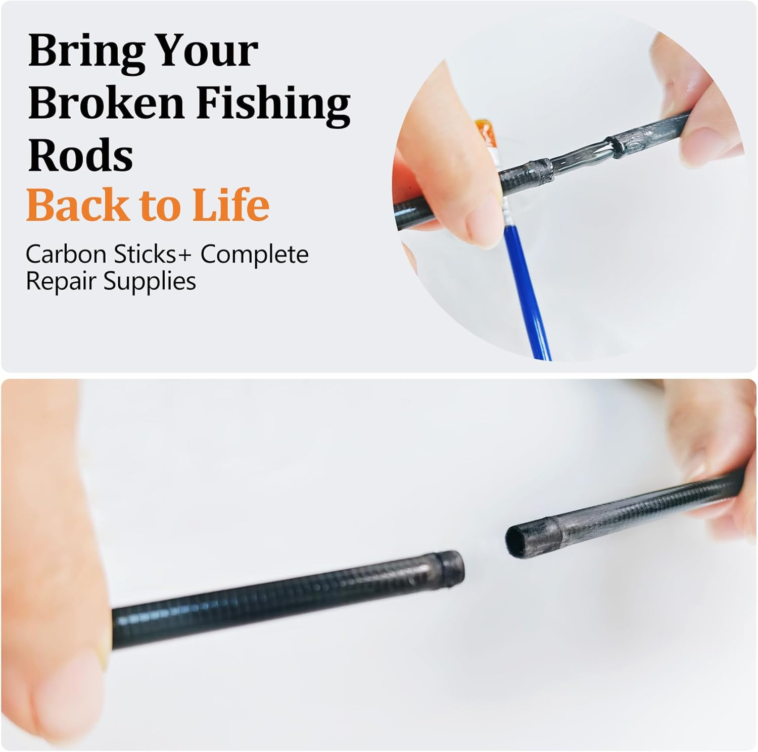Fishing Rod Repair Kit Complete with Accesssories, Carbon Fiber Stick Fishing Po