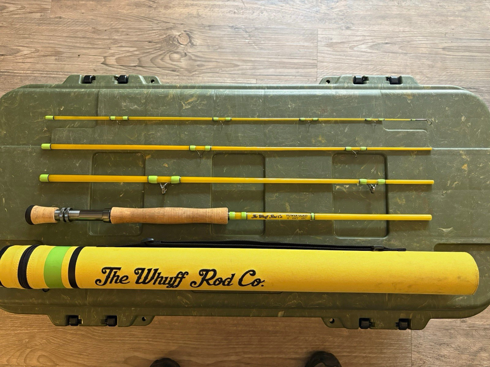The Whuff Rod Co. Power Glass 8ft 8WT 4pc Fiberglass Fly Rod Yellow/Green