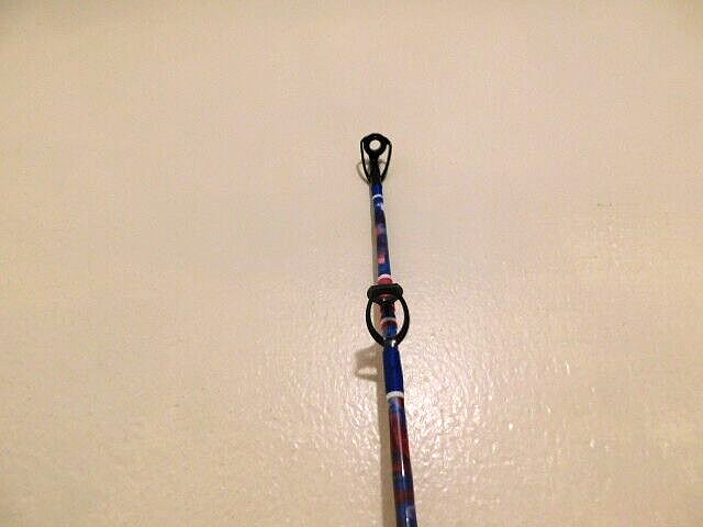 CUSTOM CONVENTIONAL BOAT ROD 7′ RED WHITE BLUE MARBLE 50-80 LB TURBOS NEW