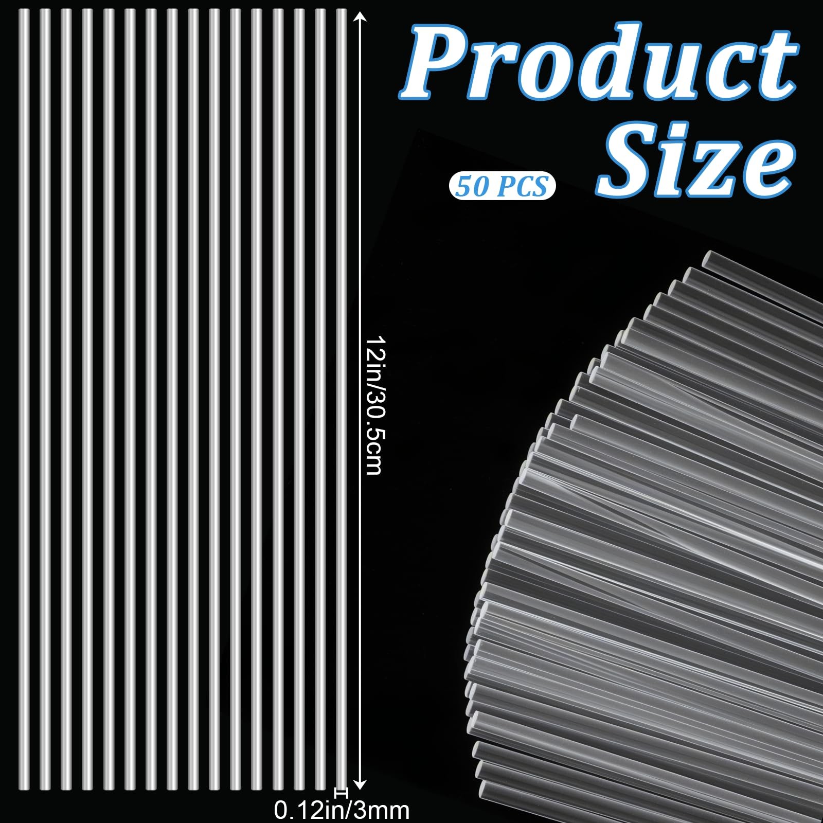 50 PCS Clear Acrylic Rods 3mm Diameter Plastic Sticks Strip 1/8×12 Inch