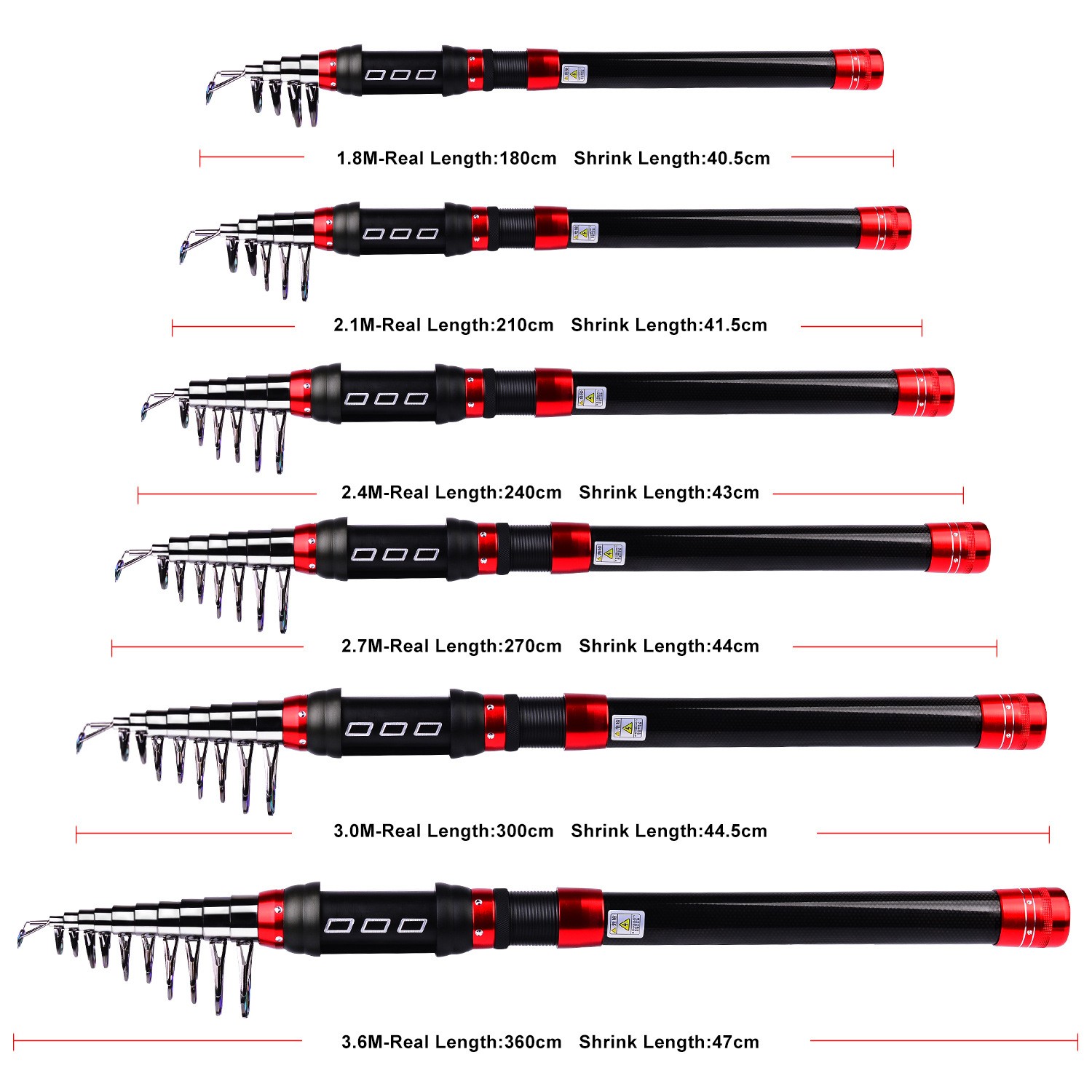 1.8-3.6M ultrashort Telescopic Fishing Rod Carbon Fiber Travel Sea Spinning Pole