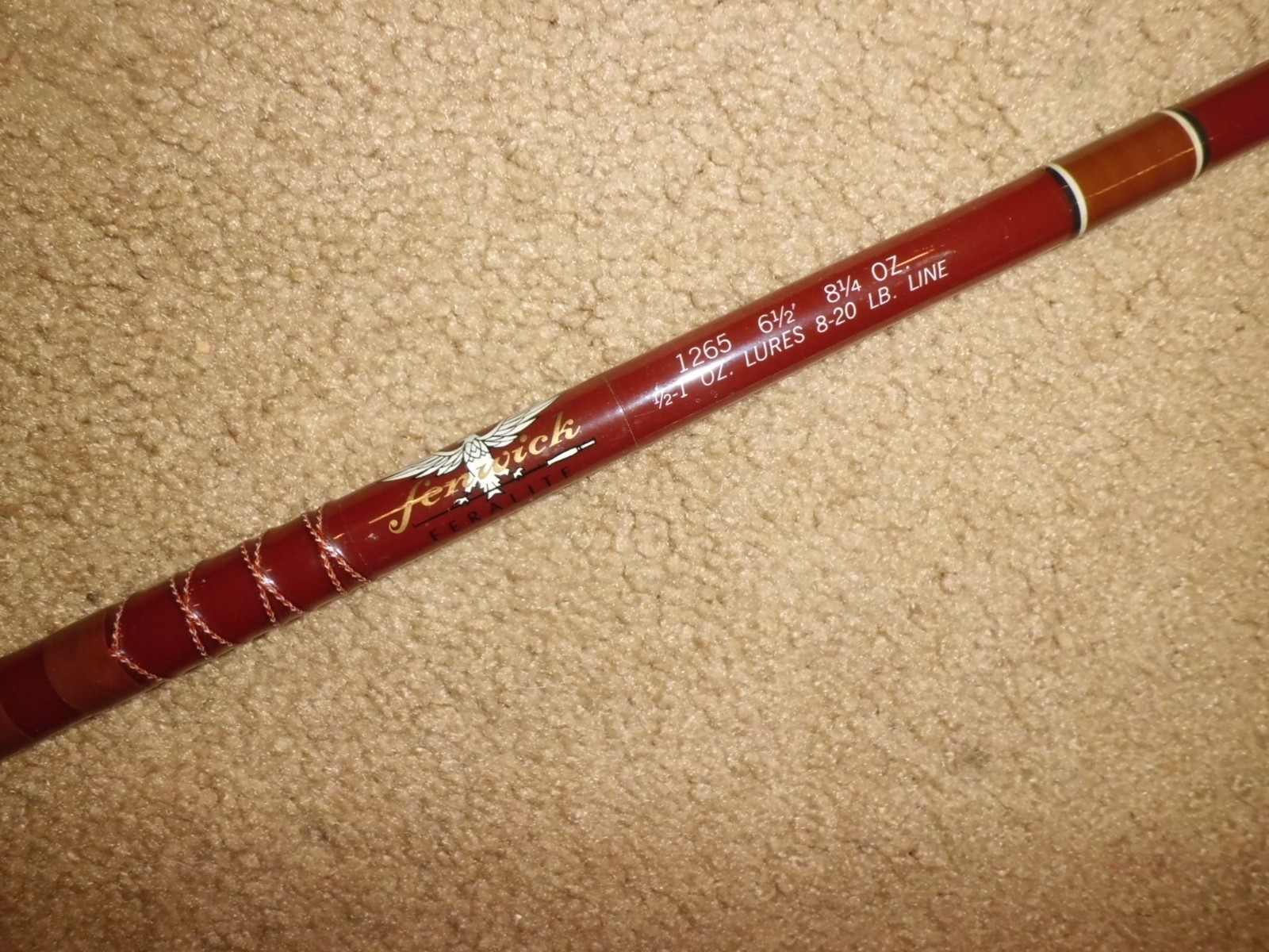 Vintage FENWICK Feralite 1265 Baitcasting 6’6″ Rod- USA- 8-20lb test #H39559