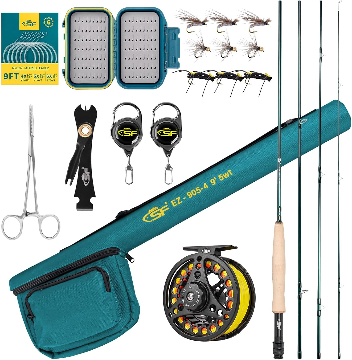 Fly Fishing Rod Combo Starter Kit Semi Gloss Green Jade Finish 24T Carbon