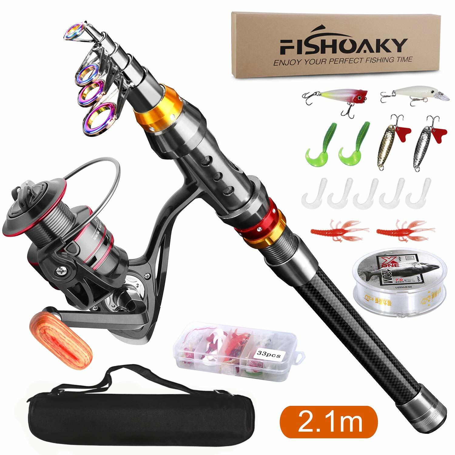 Caña de Pescar Telescópica de Fibra de Carbono y Carrete Combo Kit de Pesca