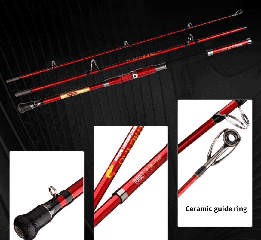 Boat Fishing Rod Travel Carbon Fiber Spinning Casting Rod 3 Section Sea Big Game