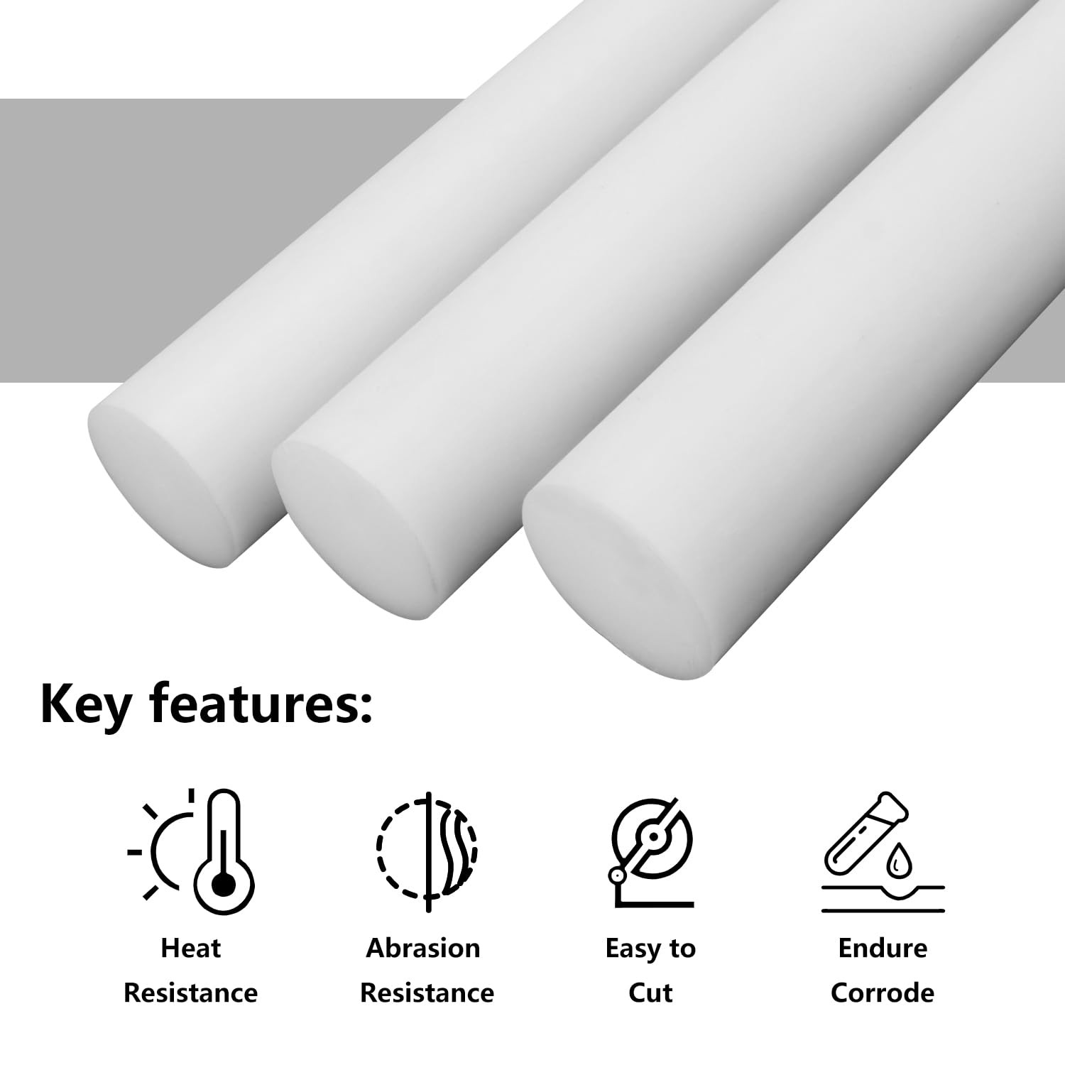 3 Pack 12 Inch Plastic Rod Stock, Acetal Copolymer Rods, White Acetal Stock S…