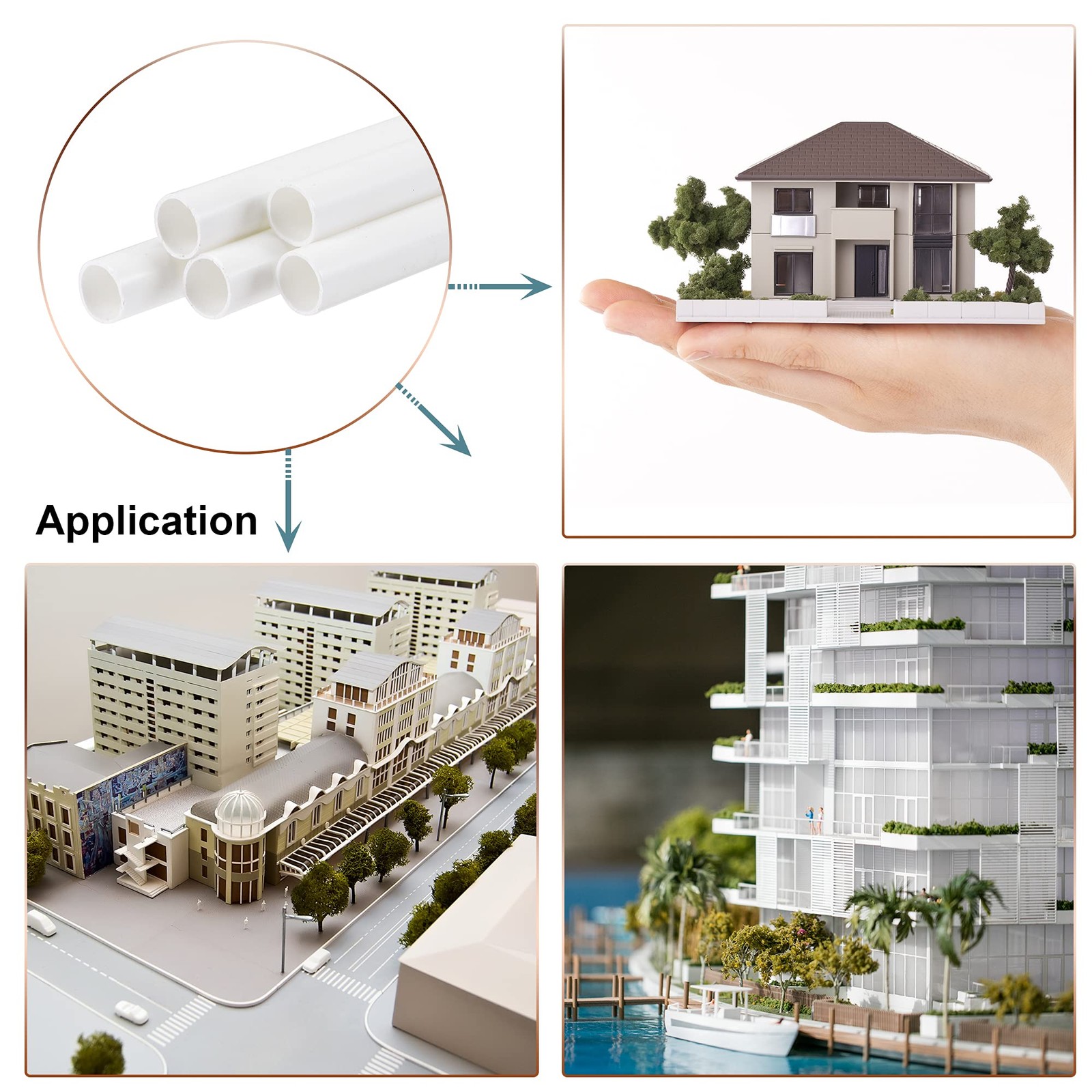 5 PCS 3/8 OD 10 Inch White ABS Plastic Round Model Tube Architectural DIY