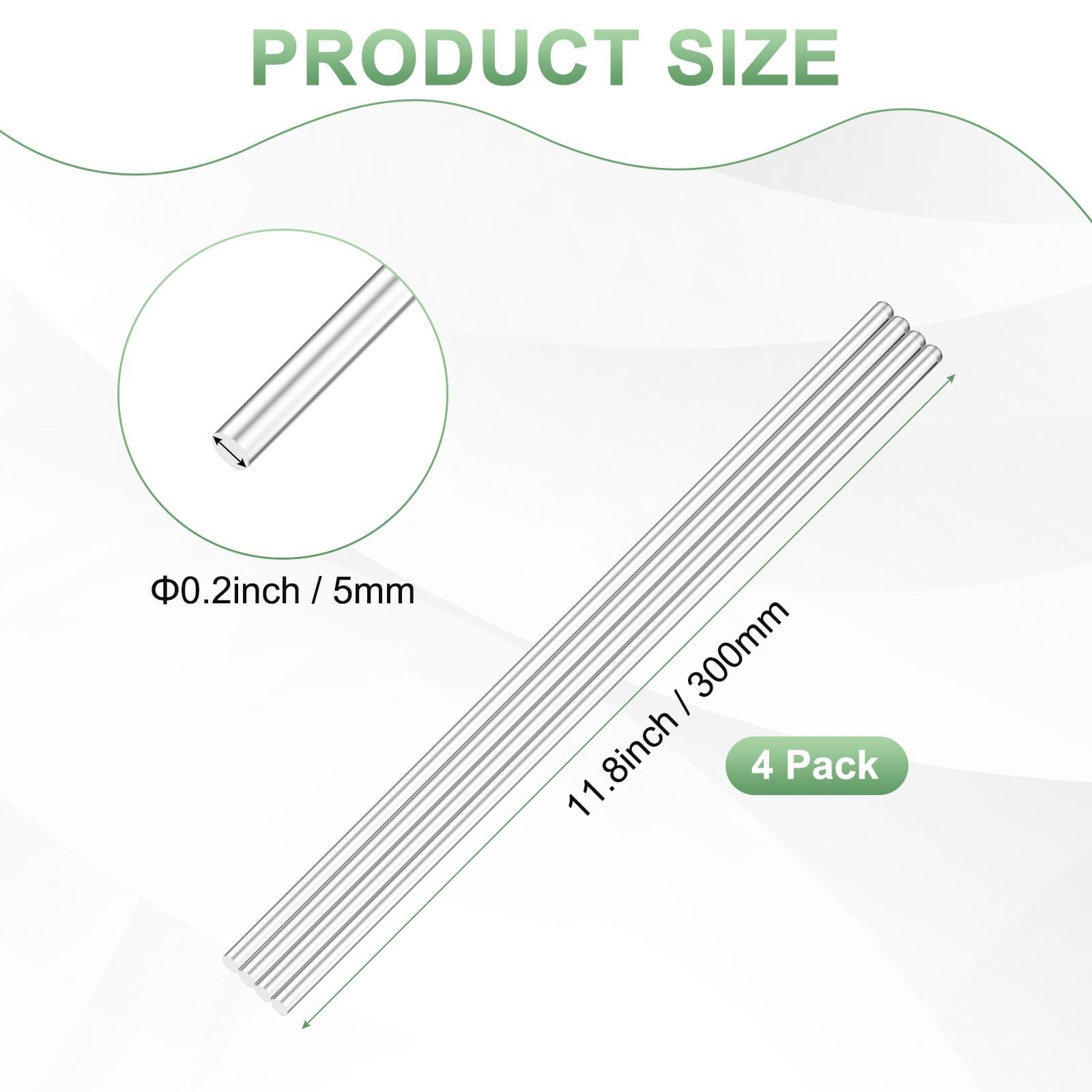 4 Pack Clear Acrylic Round Dowel Rods 11.8×0.2 Inch 300×5 mm Plastic Sticks