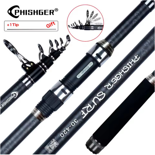 PHISHGER Telescopic Surf Spinning Rod 3.6/4.2/4.5m Power80-150g 30T Carbon Trav