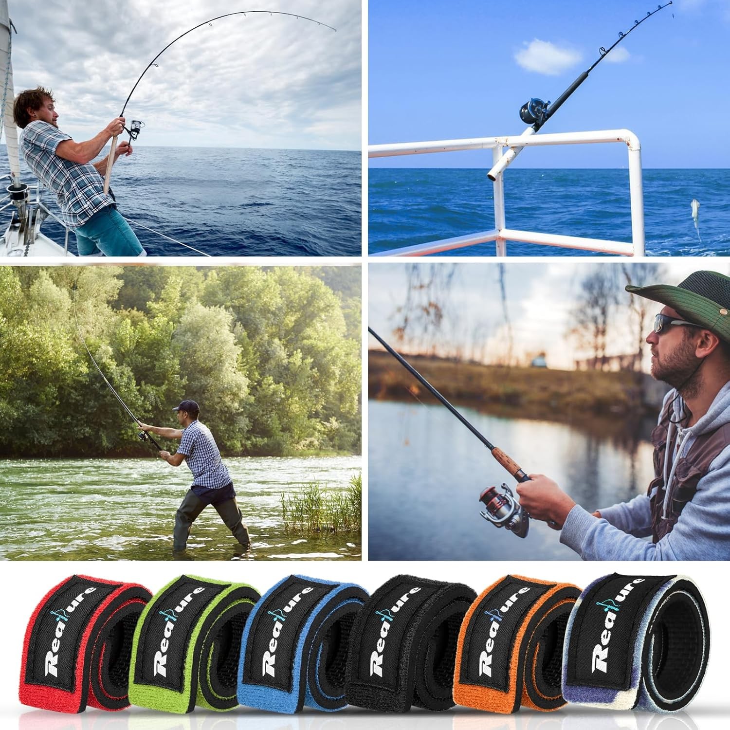 12 Pcs Fishing Rod Straps, Adjustable Fishing Rod Straps, Elastic Neoprene Fishi