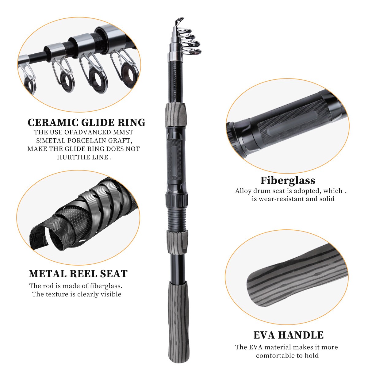 Telescopic Sea Fishing Rod Fiberglass Portable Lightweight 1.8m/2.1m Short Pole