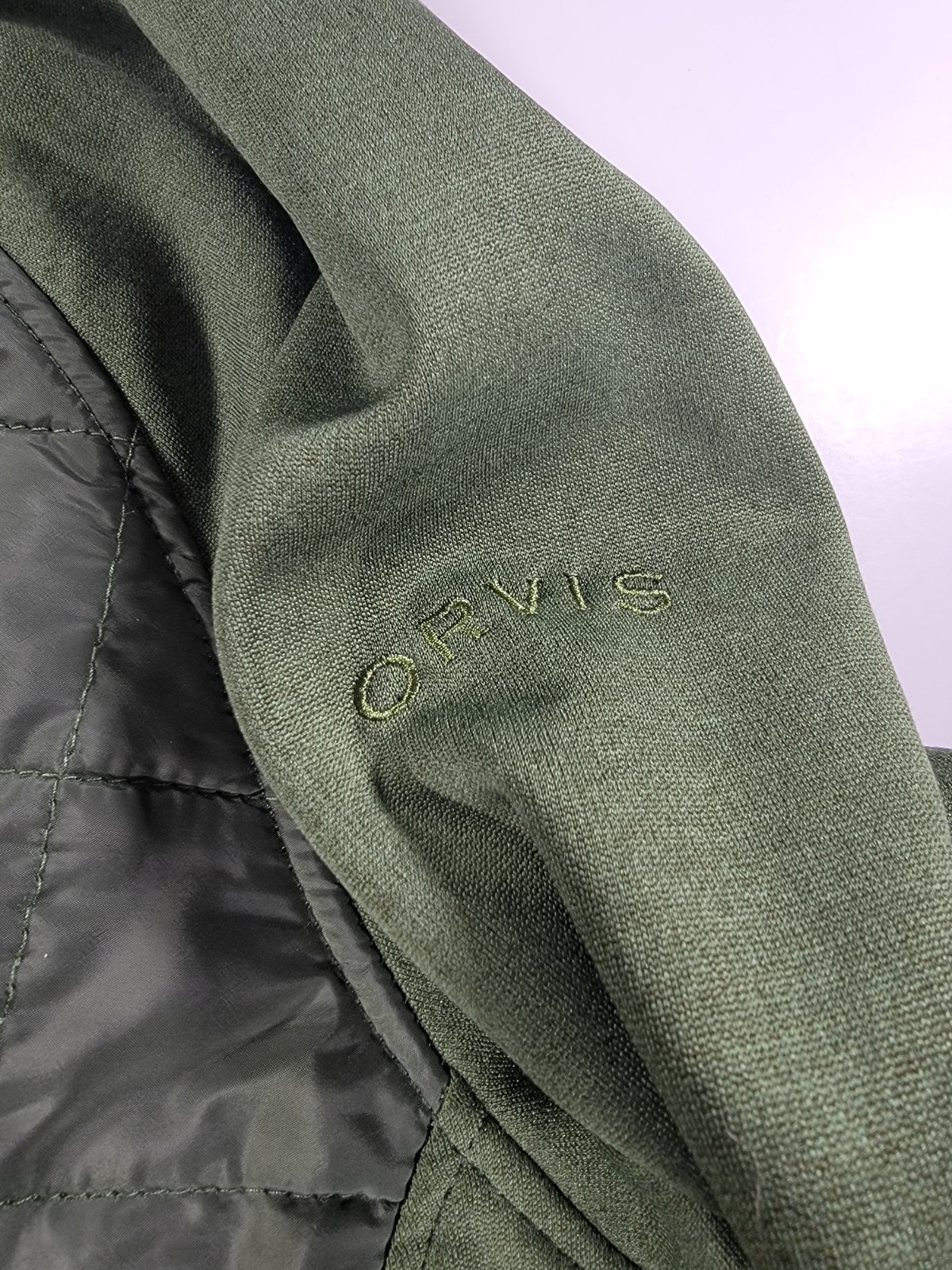 Orvis Green Hybrid Performance Puffer Jacket Mens Medium Full Zip Quilted Pocket
