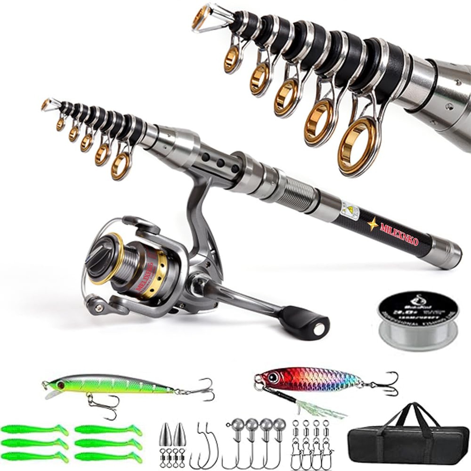 Telescopic Fishing Rod and Reel Combination, 240 Cm Carbon Fiber Rod, Adult F…