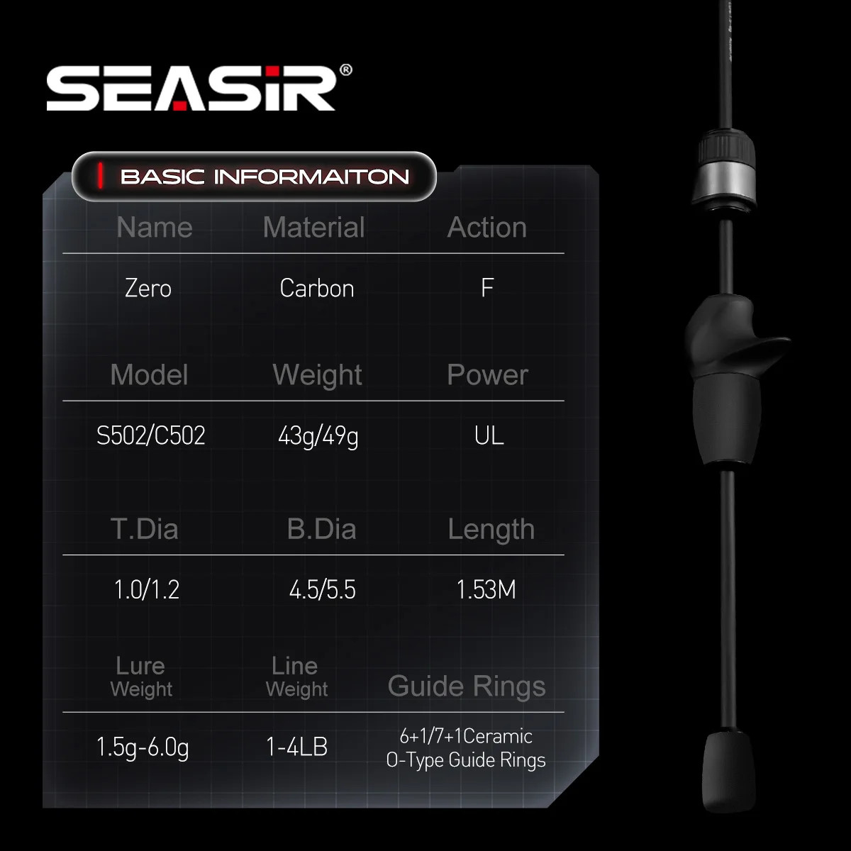 Seasir Zero 43g Fishing Rod BFS Ultralight Carbon Fiber 1.53M UL Lure Weight