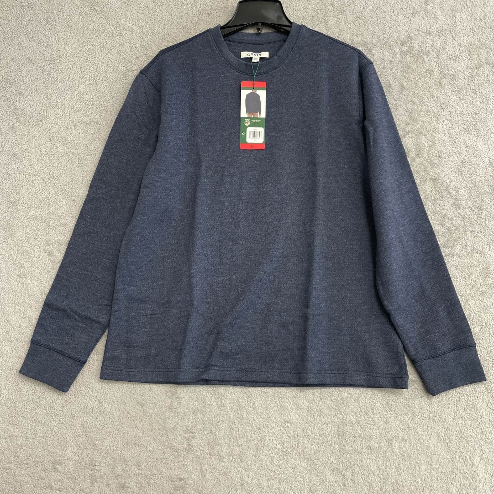 Orvis Men’s M Heathered Navy Long Sleeve Crewneck Sweatshirt Cotton Blend i1693