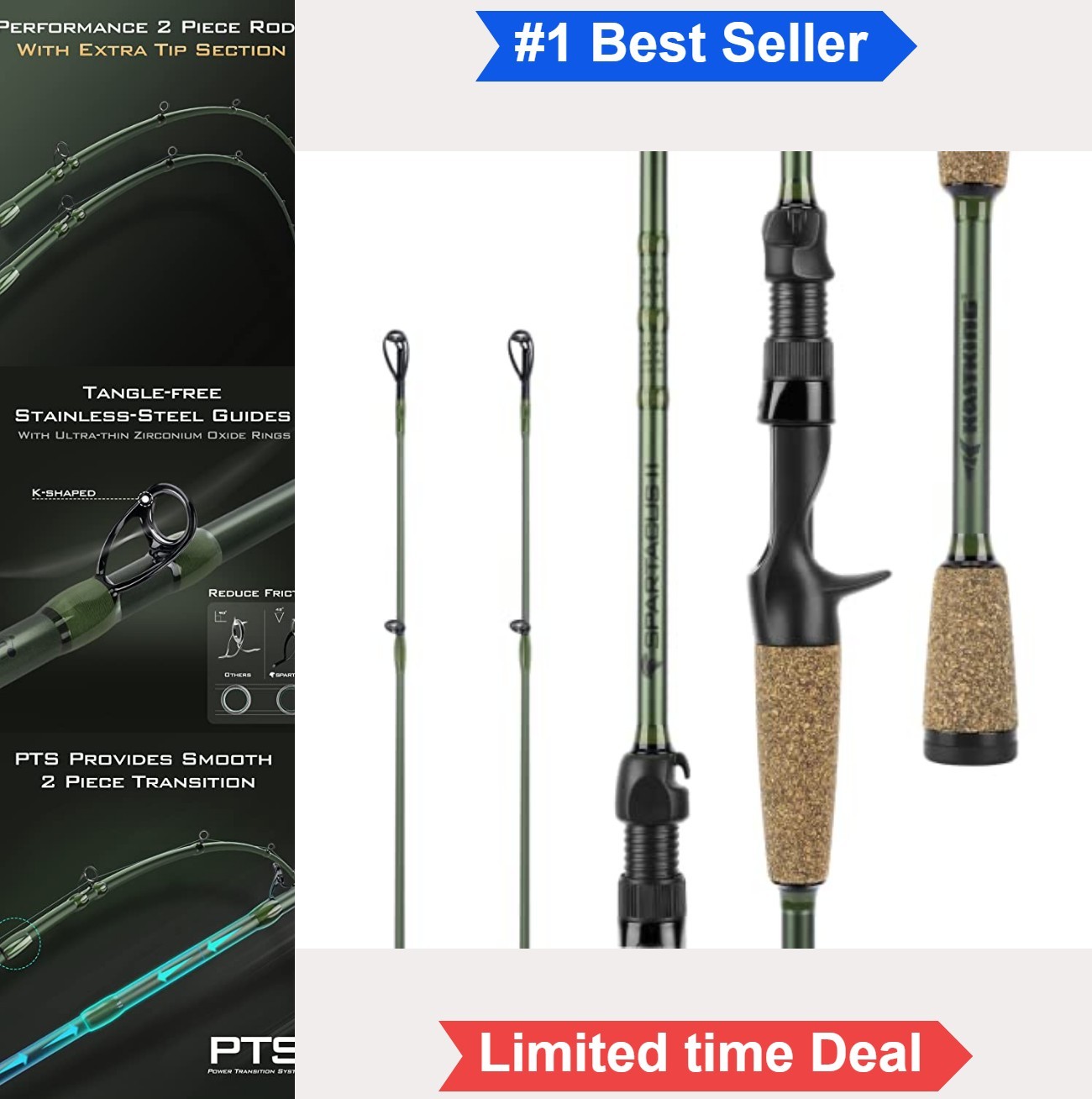 Fishing Rod 6’8″ Medium Heavy Fast Casting IM6 Graphite 2 Piece with Extra Tip