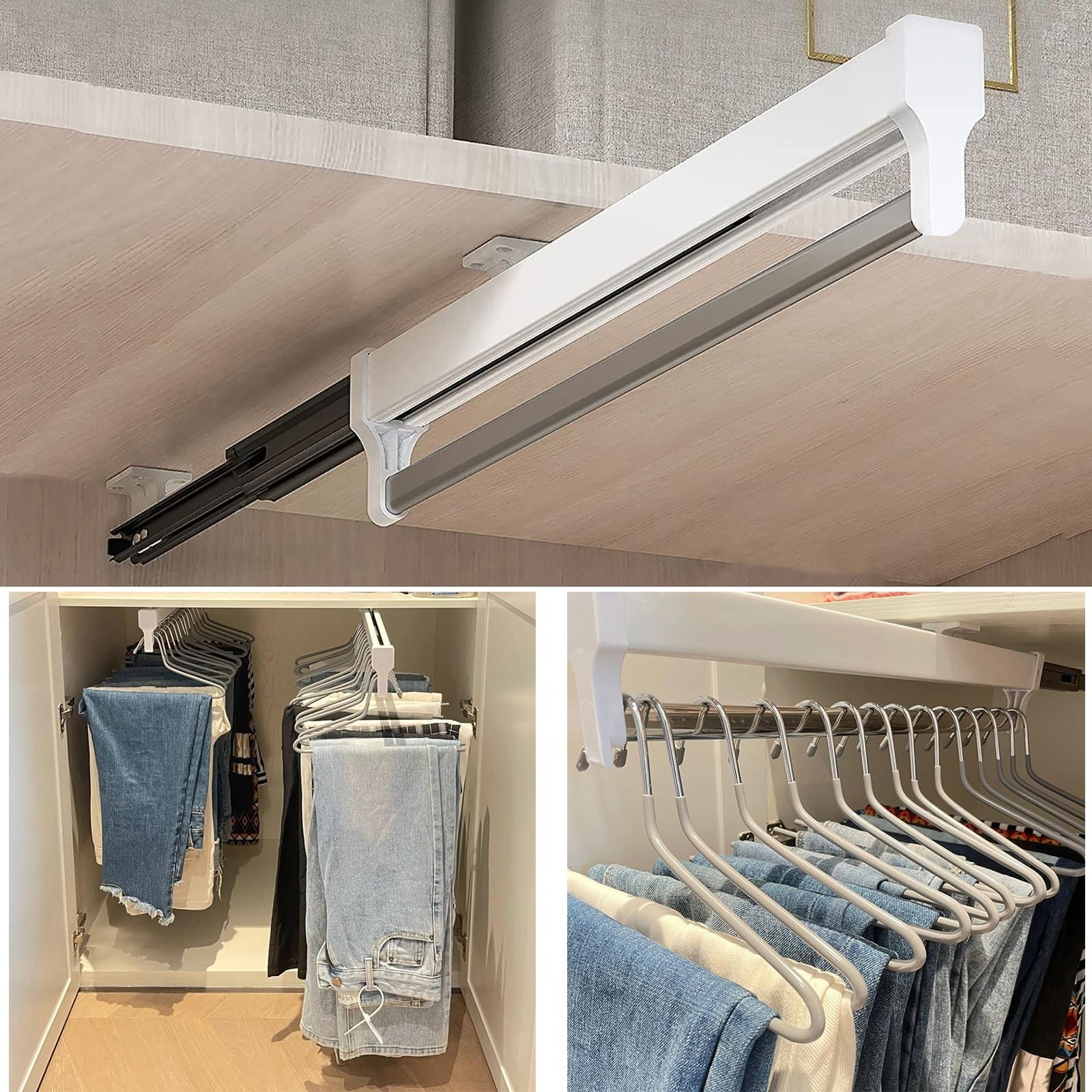 MAFAGE Adjustable Closet Valet Rod Heavy Duty Steel Sliding Clothes Rail 447mm