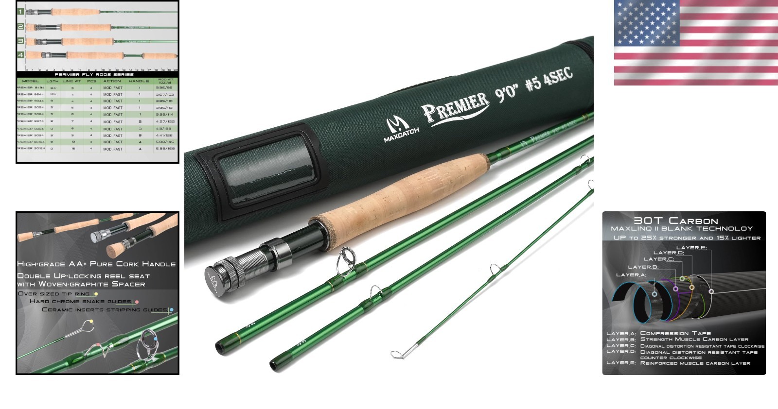 Medium-Fast Action Fly Rod – AA Cork Grip, Chromed Guides