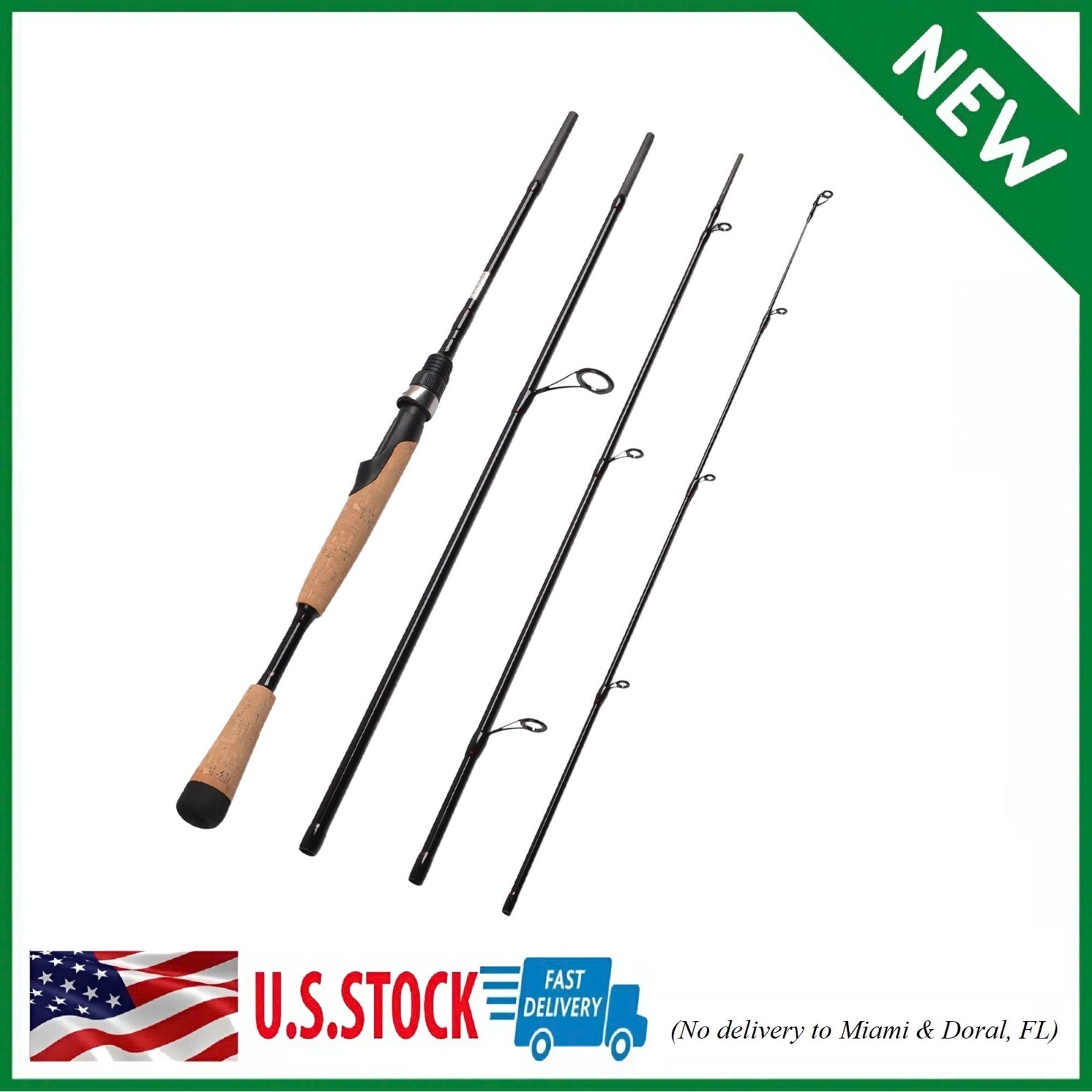 4 Pieces Travel Spinning Rod Medium Carbon 7’6″ Medium, Black