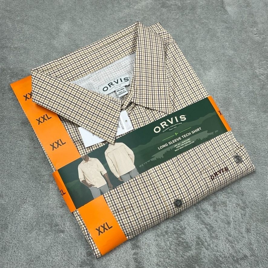 Orvis Mens Long Sleeve Tech Shirt XXL UPF 30+ Quick Dry Roll-Tab Sleeves a0383