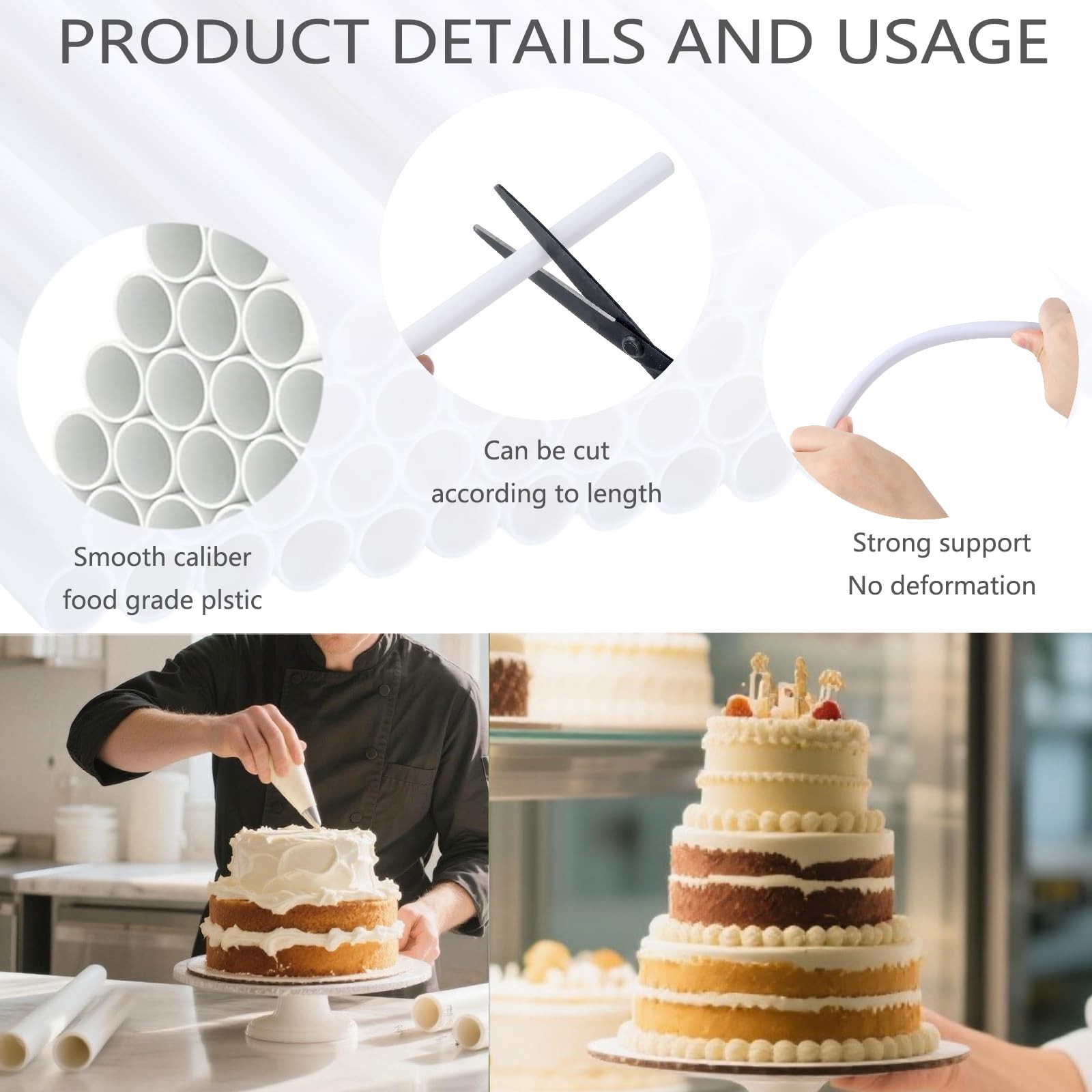 15 PCS White Plastic Cake Dowel Rods 11.81 Inch 0.47 Inch Diameter Tiered