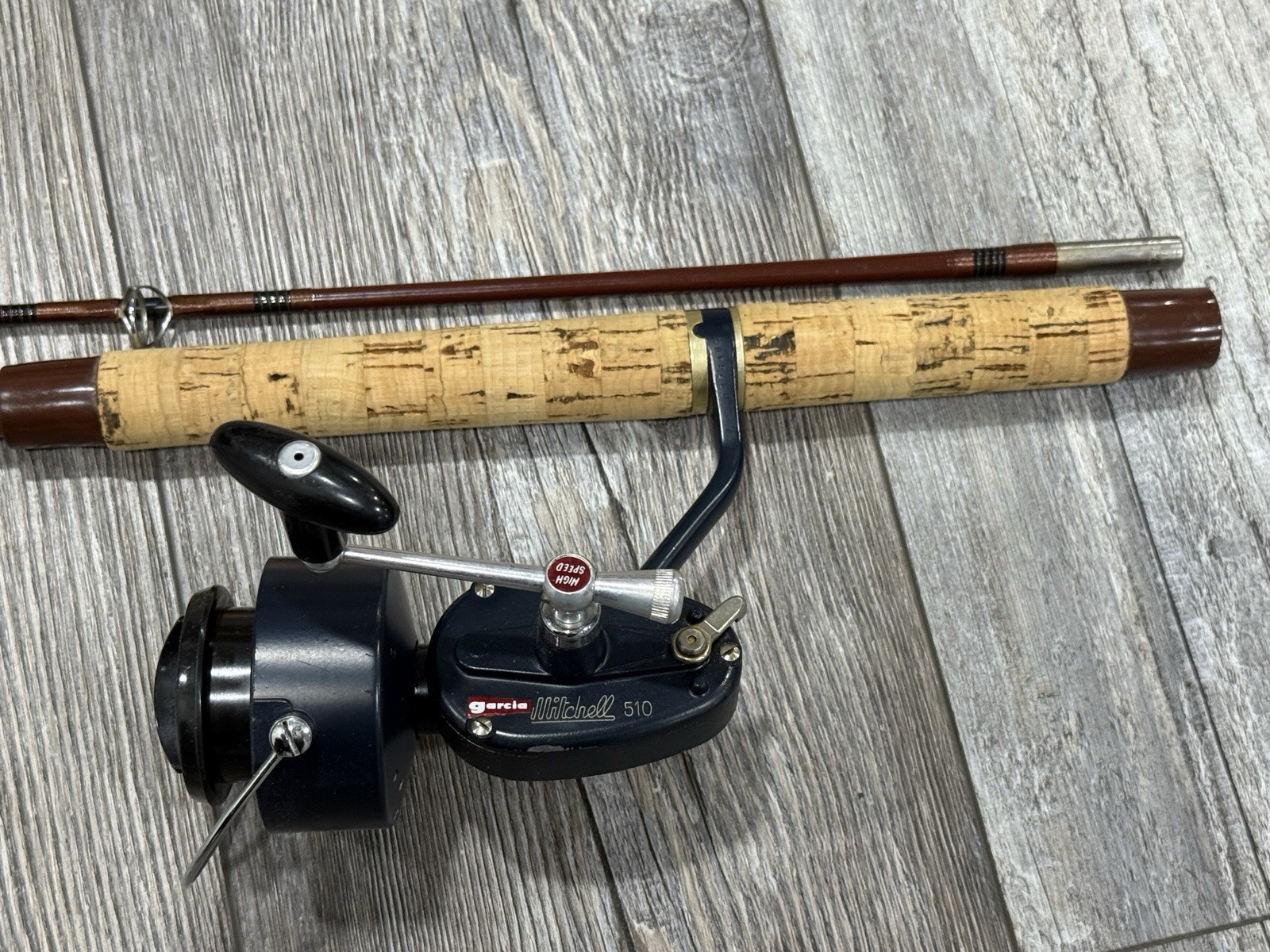 Vintage Garcia 2460 6 1/2′ 2 Piece Rod + Garcia Mitchell 510 Spinning Reel Combo